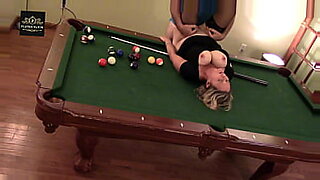 Hot MILF wife gets a hard handling on pool table. Huge tits rocking.