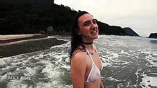 Alice Kink taking her micro bikini off at the public beach - SP