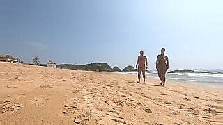 Walking nude freely & having fun on public nudist beach