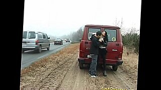 Brunette babe fucked on street