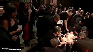 Busty slave lezdom fucked in public
