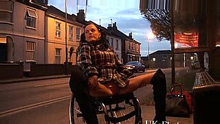 Leah Caprice flashing pussy in public from her wheelchair with handicapped English.